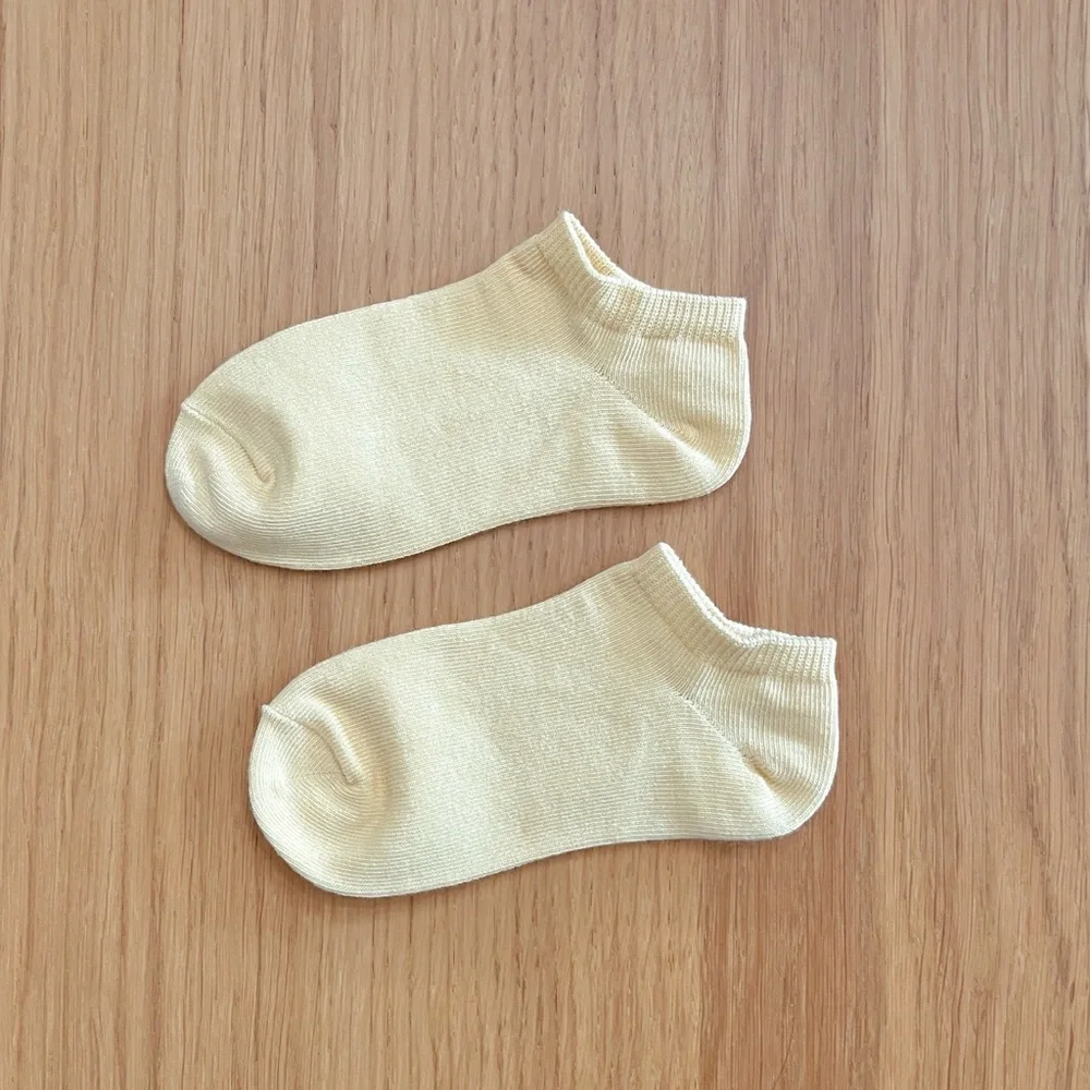 H&M, kids 3-pack of cotton ankle socks, yellow, grey, size 8-9.5
